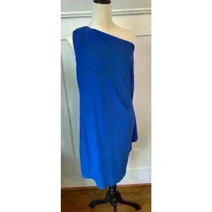 Eliza J. Cobalt Blue Plus Ruched Drape One Shoulder Cocktail Dress, sz 14